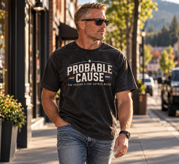 Probable Cause Tee worn in a lifestyle photo