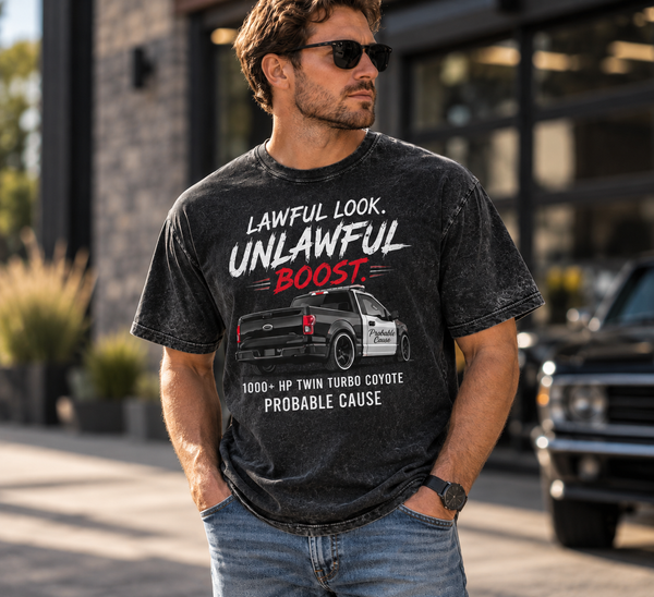 Probable Cause - Lawful Look Denim Tee worn in a lifestyle photo