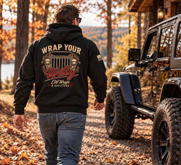 Wrap Your Willy Hoodie worn in a lifestyle photo