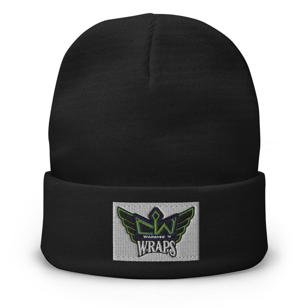 Embroidered Beanie — Black knit beanie