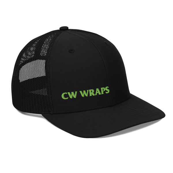 Anti Paint Wrap Club Trucker Cap — Black snapback trucker cap, right front view