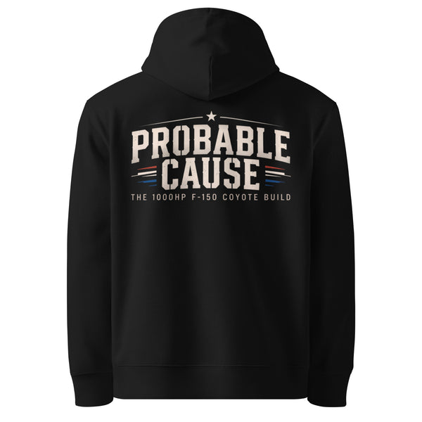Probable Cause Hoodie — Black hoodie, back view