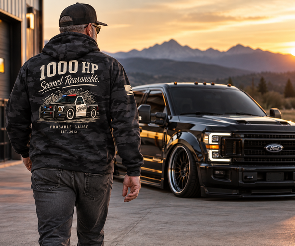 Probable Cause - 1000HP Seemed Reasonable Hoodie worn in a lifestyle photo