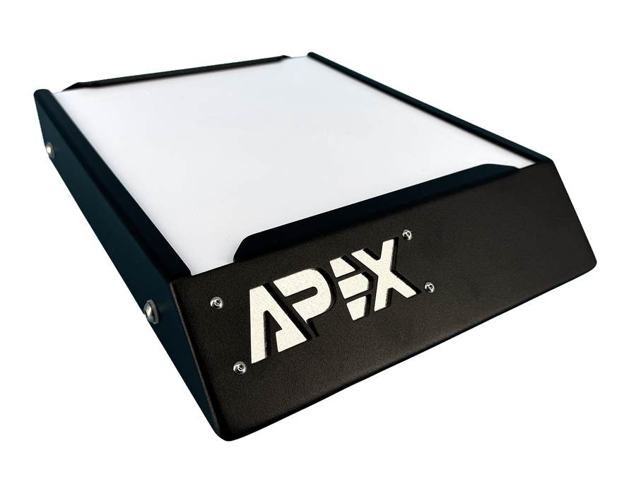 Seaview APEX APXMRM black powder-coated Starlink Mini roof mount shown at an angle on a white background