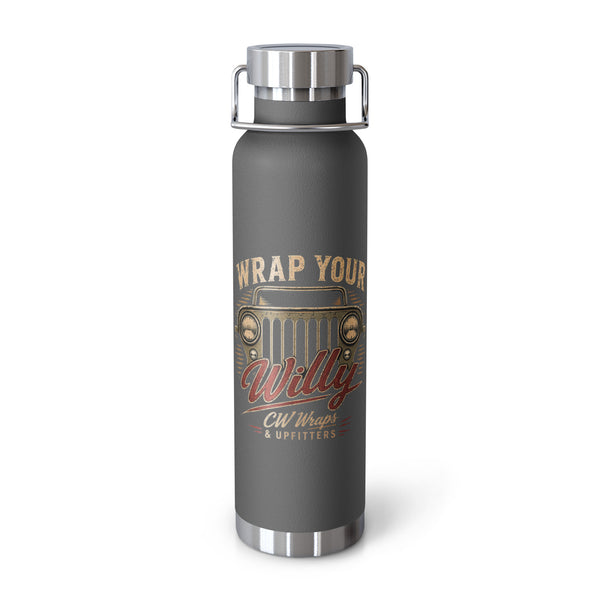 Wrap Your Willy Water Bottle — Grey 22oz insulated water bottle, front view