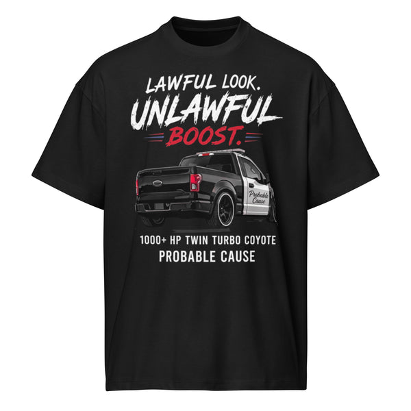 Probable Cause - Lawful Look Tee — Black boxy tee, front view
