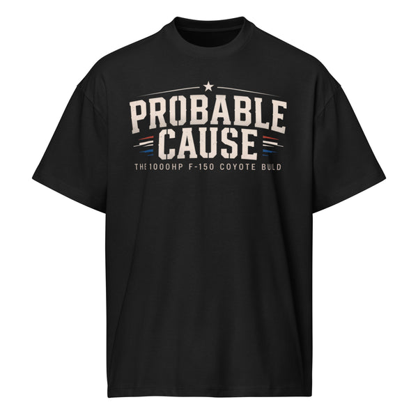 Probable Cause Tee — Black boxy tee, front view