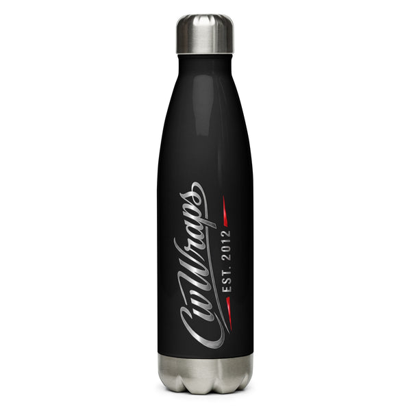 CW Chrome Logo - Stainless Steel Water Bottle — Black 17oz stainless steel water bottle, front view