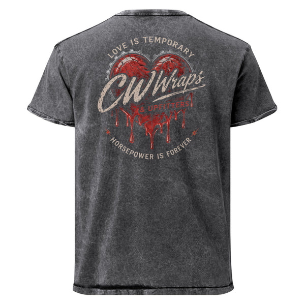 Love is Temporary Denim Tee — Black denim t-shirt, back view