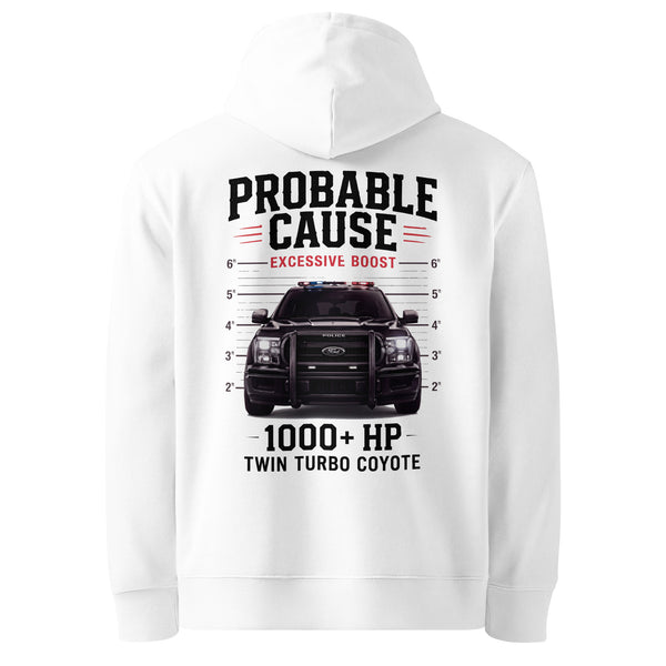 Probable Cause - MugShot Hoodie — White hoodie, back view