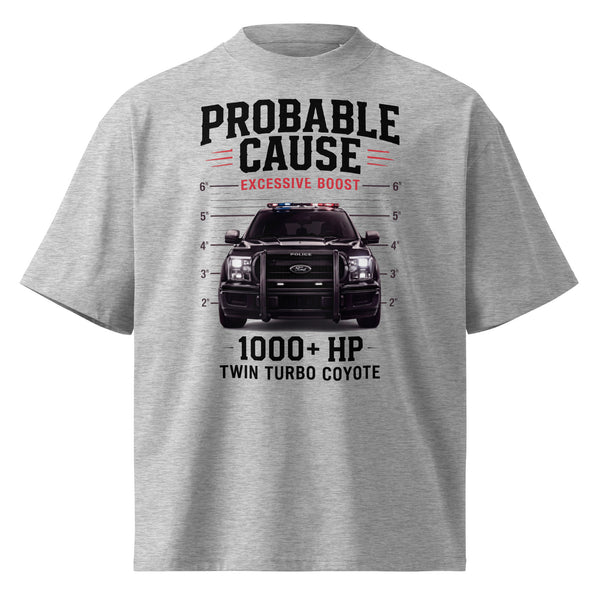 Probable Cause - MugShot Oversized Tee — Heather Grey oversized t-shirt, front view
